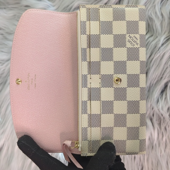 Louis Vuitton Damier Azur Portefeiulle Emilie Wallet In Rose Ballerine - Picture 8 of 17